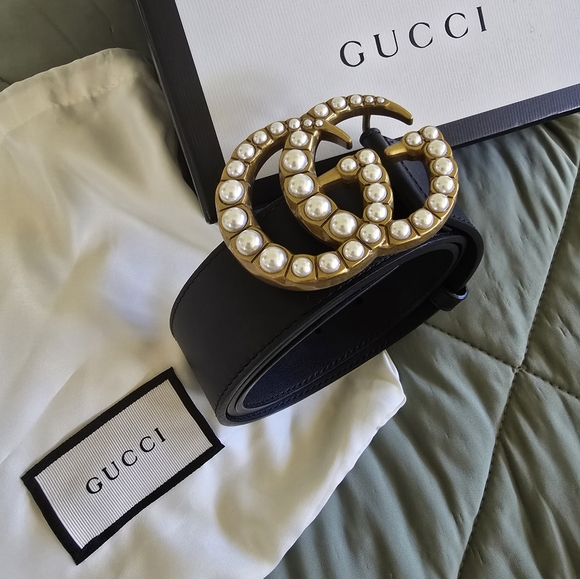 Gucci Accessories - Gucci Black Belt with Gold Pearl Buckle - Like New